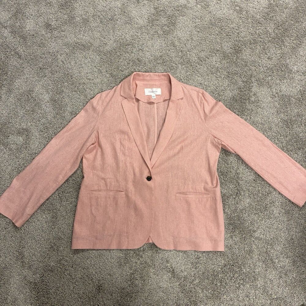 PopSugar Linen Blend Blazer Women’s XXL Pink Coastal Beachy Lightweight Pockets